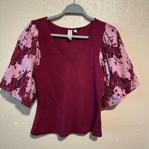 Anthropologie‎ DOLAN Left Coast Lace Puff-Sleeve Preppy Top Size Medium